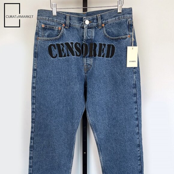 Vetements: GRAIL Medium 42cm CENSORED Embroidered Coin Button Jean FW20 - Picture 2 of 16